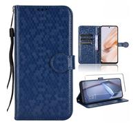 Verre Trempé+Coque pour Blackview Shark 8/Oscal Tiger 12, Étui Rabat Portefeuille Housse Cuir PU [Fermeture Magnétique]- Bleu BDW