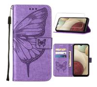 Verre trempé+Coque pour TCL 501 6.0"", [Housse en Cuir PU] [Etui à Rabat] [Pochette de Portefeuille] -Papillon violet clair YHDH