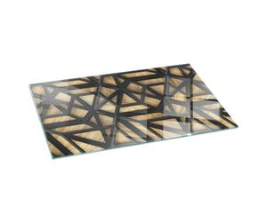 Verre Trempé de Cheminée 100x50 cm Contre Les Étincelles Plaque de Protection Rectangular Base de Foyer Élégant Protecteur de Sol Imprimé Résistant à la Chaleur - Géométrie avec du Bois