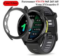 Verre trempé HD + boîtier PC pour Garmin Forerunner 970 570 965 265 165 coque de protection d'écran tout autour Venu 3/Vivoactive 5 couverture Black