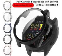 Verre trempé HD + coque PC pour Garmin Forerunner 165 265 965, coque de protection d'écran tout autour, housse Garmin Venu 3/Vivoactive 5 Black