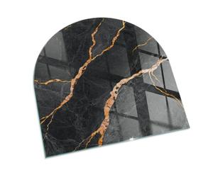 Verre Trempé pour Cheminée 100x100 cm Résistant à la ChaleurImprimé Élégant Plaque de Protection Contre Les Étincelles Protecteur de Sol pour Poêle Demi-Ronde - Marbre avec des veines