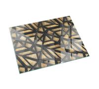 Verre Trempé pour Cheminée 60x40 cm pour Poêle Rectangulaire Résistant à la Chaleur Protecteur de Sol Imprimé Élégant Plaque de Protection Contre Les Étincelles - Géométrie avec Le Bois