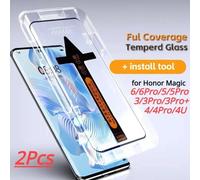 Verre trempé pour Honor Magic 6 5 Pro 6 lite 4 Ultimate 3 Pro + protecteur d'écran avec outil d'installation automatique, 2 pièces Honor Magic3 ProPlus