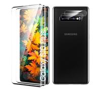 Verre Trempé pour Samsung Galaxy S10 Plus Plein écran, Affaire Classée Protection écran, Bord à Bord, sans Bulle, Anti-Scratch, 2 Pièces Protection écran + 2 Pièces Caméra Protection écran