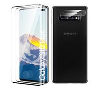Verre Trempé pour Samsung Galaxy S10 Plus Plein écran, Affaire Classée Protection écran, Bord à Bord, sans Bulle, Anti-Scratch, 2 Pièces Protection écran + 2 Pièces Caméra Protection écran