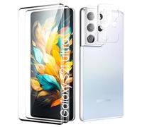 Verre Trempé pour Samsung Galaxy S21 Ultra Plein écran, Affaire Classée Protection écran, Bord à Bord, sans Bulle, Anti-Scratch, 2 Pièces Protection écran + 2 Pièces Caméra Protection écran