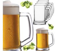 Verres à bière avec anse 0,5 litre set 6 pièces Chope à bière en verre Chope à bière claire