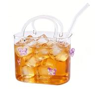 Verres à boire en forme de sac à main en verre, capacité de 24 oz, élégants et artisanaux, avec pailles, vase décoratif 2-en-1 pour cocktails, fêtes et décoration intérieure