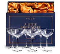 Verres à champagne vintage en cristal | Lot de 6 | Verres à cocktail classiques - Martini, Manhattan, Cosmopolitan, Sidecar, Daiquiri | Soucoupes style rétro années 1920 Speakeasy | Boîte de rangement