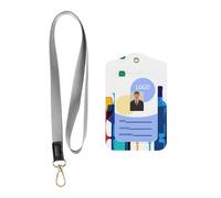 Verres à cocktail et bouteilles de vin - Porte-carte d'identité professionnel en cuir synthétique imprimé avec cordon - Fenêtre transparente imperméable pour le personnel de bureau et d'hôpital.