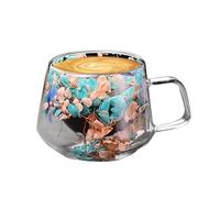 Verres à double paroi, tasse à café en verre isotherme - 200 ml - Gobelets à double paroi en verre | Gobelet en verre Floral Fusion avec poignée anti-brûlure pour jus, café, latte, boissons