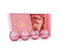 Verres à Gin Tonic Art Déco Rose Poudré avec Bords Dorés | Lot de 4 | 400 ml | Ballon Copas Côtelé en Cristal sans Pied pour Déguster des Cocktails à Base de Gin | Verrerie Vintage Cannelé