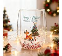 Verres à latte macchiato - Double paroi - Verres de Noël - 300 ml - Verres à café à double paroi - Verres à paillettes - Verres à vin chaud - Cadeaux de Noël (C)