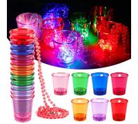 Verres à Liqueur Avec Chaîne, 14 Pièces Collier De Verre à Shot Colorés Lumineuse, Réutilisables Verre à Liqueur Avec Chaîne, Verres à Liqueur Suspendus En Plastique Pour Mariages, Fêtes Et Cadeaux