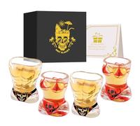 Verres à shot Muscle Man & Bikini en verre, design tête de mort personnalisé, lot de 4 avec boîte cadeau logo, verre à shot à base lourde 30ml, pour shots d'alcool, vodka, expresso, tequila et