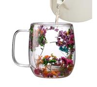 Verres à thé avec fleurs séchées - Café à fleurs séchées à double paroi - Verres à thé pour cappuccino, boisson froide