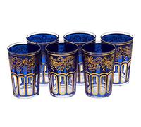 Verres à Thé Marocain Bleu Or Peints et Décorés à la Main Design Classique Lot de 6 Verres