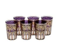 Verres à Thé Marocain Violet Or Peints et Décorés à la Main Design Classique Lot de 6 Verres