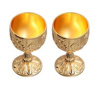 Verres à vin en or, 30 ml Coupe calice avec des motifs 3D exquis Petite tasse à liqueur créative rétro Style Européen Or Tasses en métal avec 2PCS pour Voyager Randonnée Camping(Or citrouille)