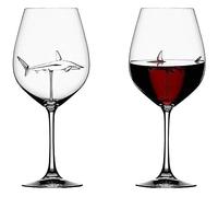 Verres à vin rouge italien en cristal - Tasse drôle de requin - Verre à vin blanc simple - Idée cadeau idéale - Parfait pour la maison, les restaurants, les fêtes, la maison, le bar(2 pièces)