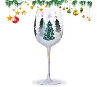 Verres de Noël, verres à vin de vacances,Tasse en verre classique avec tige, motif père noël, arbre de noël, aiguilles de pin - Décoration de centre de Table amusante, verrerie de peinte à la mai