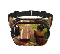 Verres de vin avec Bouteille de vin et Raisins,Sac Banane carré Double Couche, Sac de Poitrine