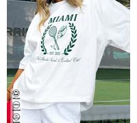 Verres hauts imprimés d'alphabet de balles de tennis, Sweat-shirt oversize en coton pour femme, col rond ample, style décontracté polyvalent, style universitaire de rue, printemps et été, manches long