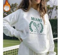 Verres hauts imprimés d'alphabet de balles de tennis, Sweat-shirt oversize en coton pour femme, col rond ample, style décontracté polyvalent, style universitaire de rue, printemps et été, manches long