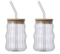 Verres Nervurés Verres À Boire Avec Pailles Et Couvercles Vague Verrerie Cannelée 500 Ml Tasses À Café Gobelet Verres À Boire Nervurés Verres À Jus Verres À Gobelet Verres Cannelés Pour Jus De Boisson