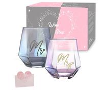 Verres pour couple MR et MRS, Ensemble de tasses à vin, Tasses de mariage pour les mariés, Verres à vin Cadeaux pour couple Anniversaire, Cadeaux pour les femmes, Fiançailles, Noël Saint-Valentin