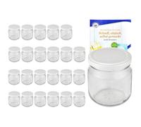 MamboCat Lot de 24 bocaux ronds en verre de 212 ml avec couvercle bas de couleur blanche to 66 avec livret de recettes Diamant Gelierzauber (français non garanti)