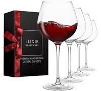 Verres Vin Rouge Lot de 4 - Grands Verres à Vin - Verre Soufflé à la Main - Verres à Pied Cristal Qualité Supérieure - Dégustation Vin, Mariage, Anniversaire, Noël - 670 ml, Transparents