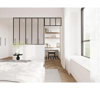 Verrière atelier avec imposte en aluminium thermolaqué - L150 x H130 + L83 x H40 cm - Noir - BAYVIEW