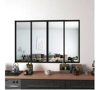 Verrière Atelier Coulissante en Alu Noir - L183xH108cm - 4 Panneaux en 4mm Verre Trempé- Séparation Élégante Cuisine / Salon