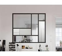 Verrière atelier design en aluminium thermolaqué avec miroirs 150x130 cm - Noir - ELEXIA