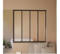 Verrière atelier en Alu - 123x108 cm - Noir - verre trempé - 4 vitrage Fixe - AICA