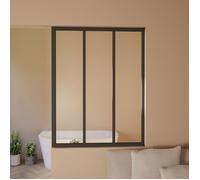 Verrière atelier en Alu - 93x108 cm - Noir - verre trempé - 3 vitrage Fixe - AICA