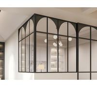 Verrière d'angle d'atelier art déco en aluminium thermolaqué - L120 x L120 x H130 - Noir - ARCADEA