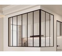 Vente-unique - Verrière d'angle d'atelier en Aluminium thermolaqué - L180 x L90 x H130 - Noir - Bayview