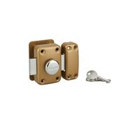 Verrou à bouton Apache avec plaque de renfort pour porte d'entrée cylindre 45mm acier 3 clés époxy or - THIRARD