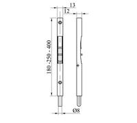 Verrou à onglet N°120 MAP MASSARD - A encastrer - Pêne rond Ø8 - L.180 mm - Zingué - Boîtier 13x12 mm - Avec gâche - 120180