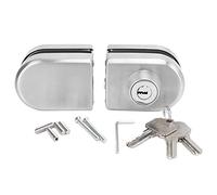 Verrou de porte coulissante à double porte coulissante en verre de bureau, serrure de sécurité en acier inoxydable avec 3 clés, anti-destruction violente, moraillon de porte sans cadre pour porte