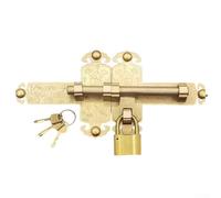 Verrou de porte décoratif en laiton antique avec motif lotus pour portes en bois et portails de jardin Kit complet avec clés et vis pour une installation sûre (laiton)