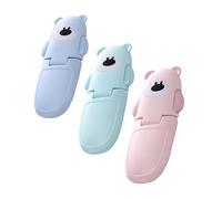 Verrou de Sécurité Garçon et Filles Anti-pincement Angle Droit 3 Pièces Abs | Forme Ours Cartoon, Adhésif sans Trace, Double Bouton, pour Réfrigérateur et Meuble