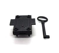 Verrou et clé - Style vintage rustique et antique - Finition galvanisée - Noir - Avec fixations (1 pièce)