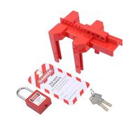Verrou LOTO à vanne d'arrêt réglable avec cadenas et étiquette, ABS robuste pour tuyaux DN8-DN50, montage rapide sans outils pour l'industrie et l'extérieur, sécurité rouge (B)