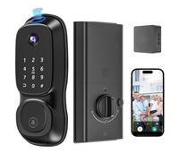 Verrou vidéo intelligent avec sonnette, serrure de porte d'entrée sans clé 6 en 1 pour porte d'entrée, serrure à pêne dormant avec caméra WiFi 2K HDR intégrée, prend en charge les empreintes digitales