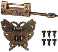 Verrou vintage chinois sculpté en forme d'oiseau avec clé et loquet papillon et vis pour armoire, boîte à bijoux, boîte cadeau