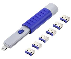 Verrouillage de port USB Renkforce RF-4714586 jeu de 6 argent, bleu avec 1 clé
